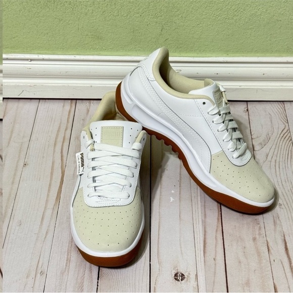 Puma California Exotic Leather Whisper‎ White/Puma White/Gold Sneaker Sz 8.5 Wmn - Picture 3 of 10